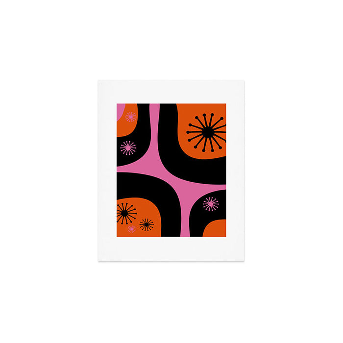 Mid Century Modern Atomic Groove Funky Retro 50s 60s Abstract Hot Pink Orange Black Art Print Gallery Image 1