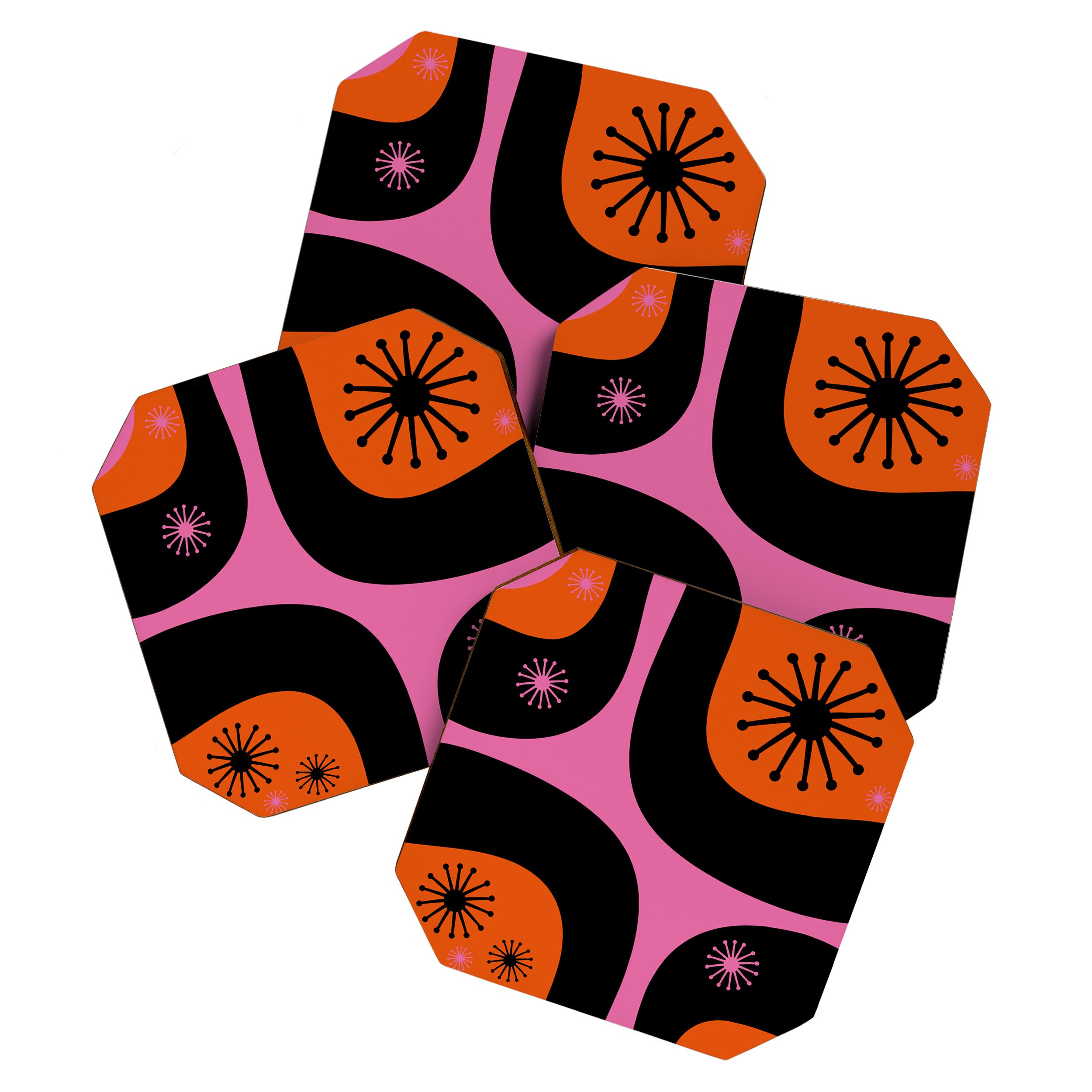 Mid Century Modern Atomic Groove Funky Retro 50s 60s Abstract Hot Pink Orange Black Coaster Gallery Image 1