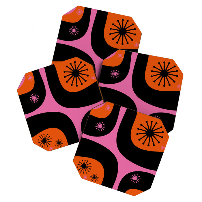 Mid Century Modern Atomic Groove Funky Retro 50s 60s Abstract Hot Pink Orange Black Coaster Gallery Image 1