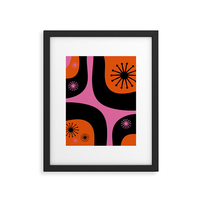 Mid Century Modern Atomic Groove Funky Retro 50s 60s Abstract Hot Pink Orange Black Framed Art Print Gallery Image 1