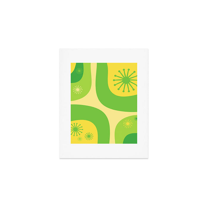 Mid Century Modern Atomic Groove Retro Abstract Pattern Lime Green and Yellow Art Print Gallery Image 1