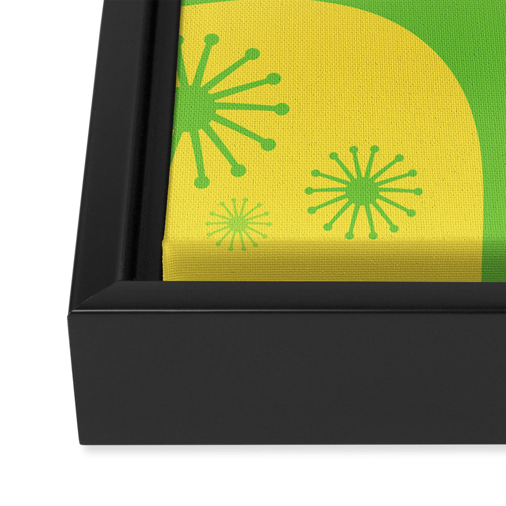 Mid Century Modern Atomic Groove Retro Abstract Pattern Lime Green and Yellow Framed Canvas Print Gallery Image 3