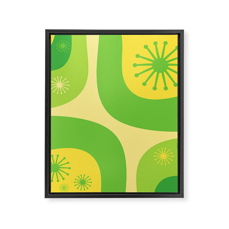 Mid Century Modern Atomic Groove Retro Abstract Pattern Lime Green and Yellow Framed Canvas Print Gallery Image 8