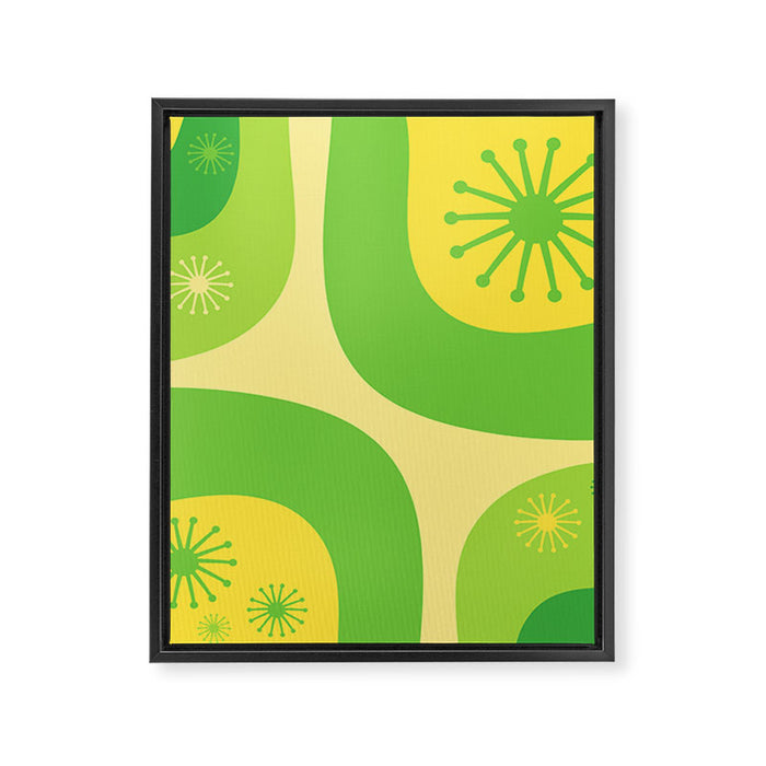 Mid Century Modern Atomic Groove Retro Abstract Pattern Lime Green and Yellow Framed Canvas Print Gallery Image 1