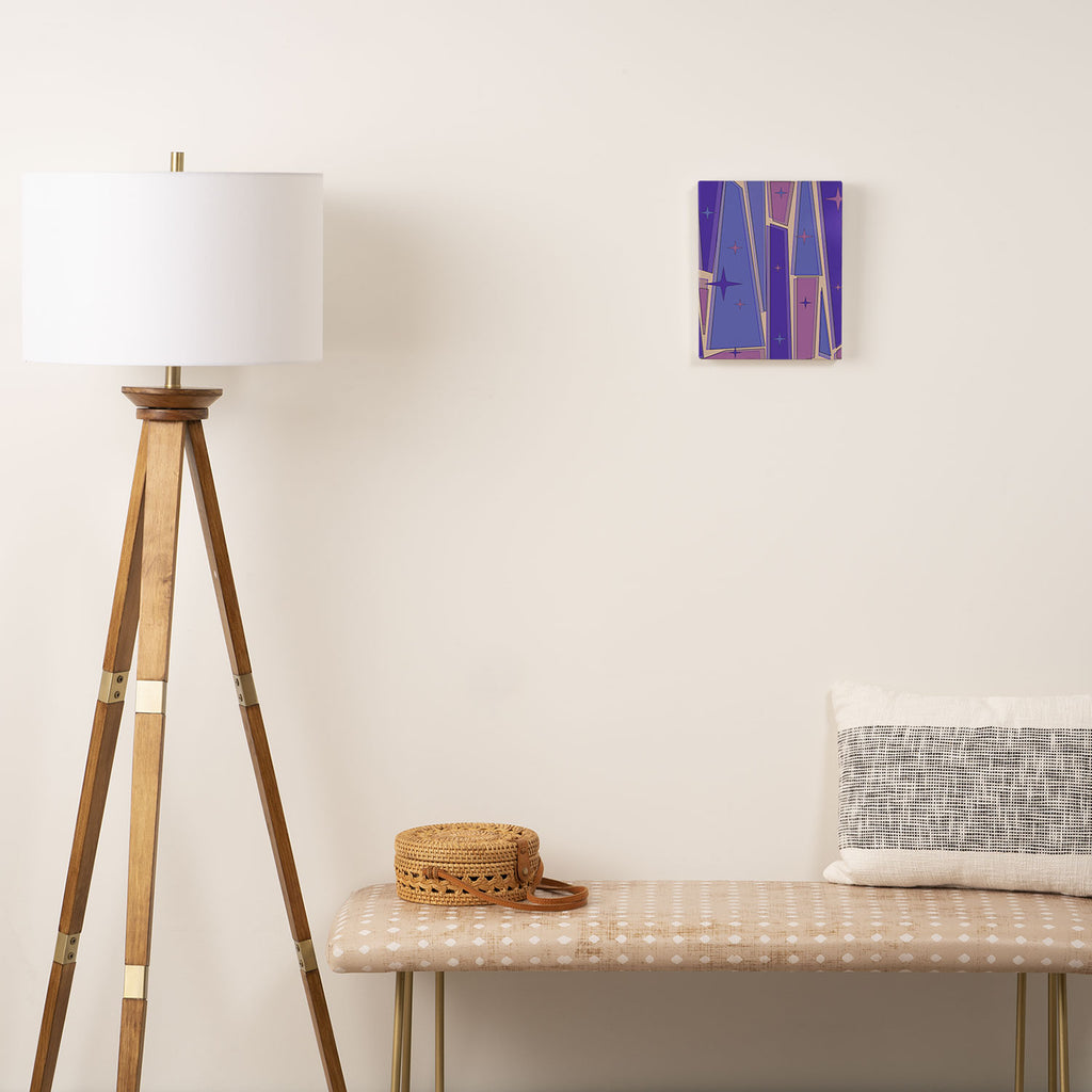 Mid Century Modern Atomic Purple Stained Glass and Stars Abstract Canvas Print Gallery Image 2