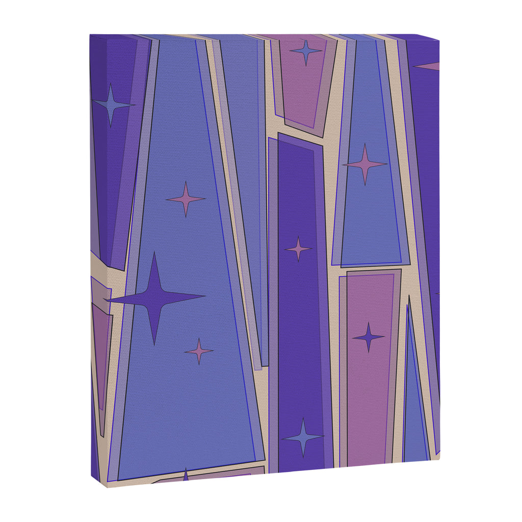 Mid Century Modern Atomic Purple Stained Glass and Stars Abstract Canvas Print Gallery Image 8