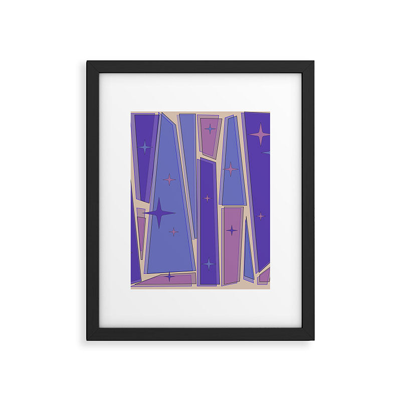 Mid Century Modern Atomic Purple Stained Glass and Stars Abstract Framed Art Print Gallery Image 6