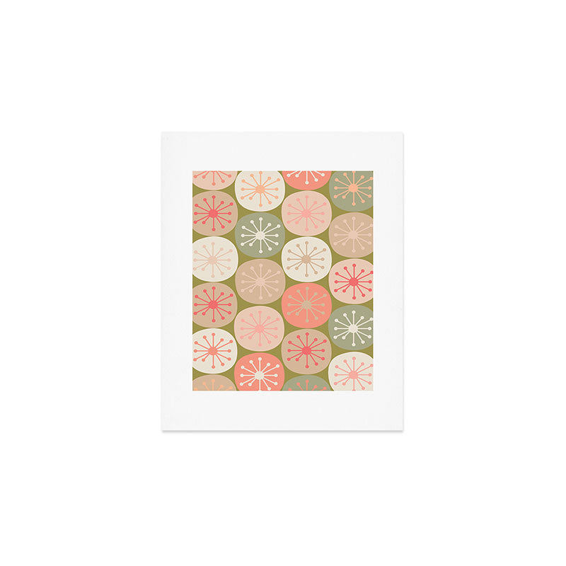 Mid Century Modern Atomic Retro Dots Pattern in Vintage Olive Green and Blush Pink Art Print Gallery Image 1