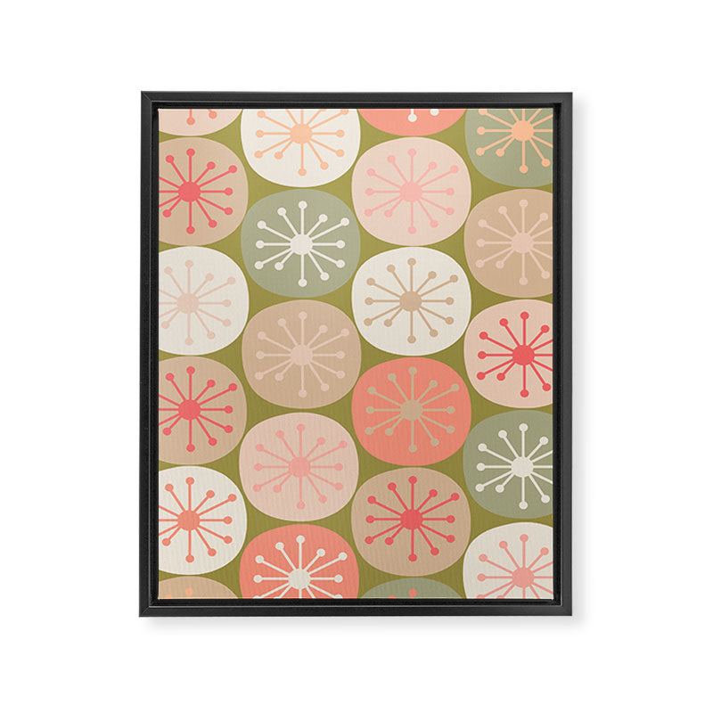 Mid Century Modern Atomic Retro Dots Pattern in Vintage Olive Green and Blush Pink Framed Canvas Print Gallery Image 6