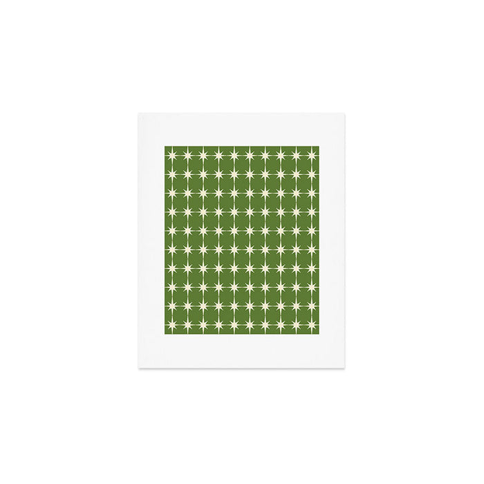 Mid Century Modern Atomic Starburst Grid Retro Christmas Green and Cream Art Print Gallery Image 1
