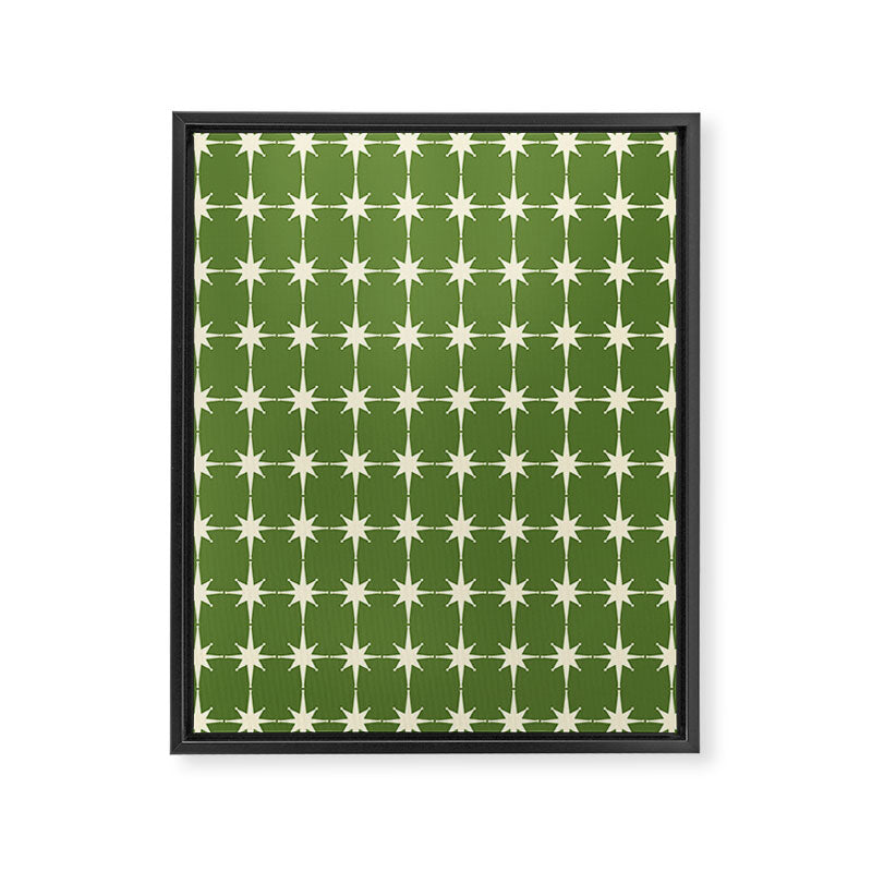 Mid Century Modern Atomic Starburst Grid Retro Christmas Green and Cream Framed Canvas Print Gallery Image 6