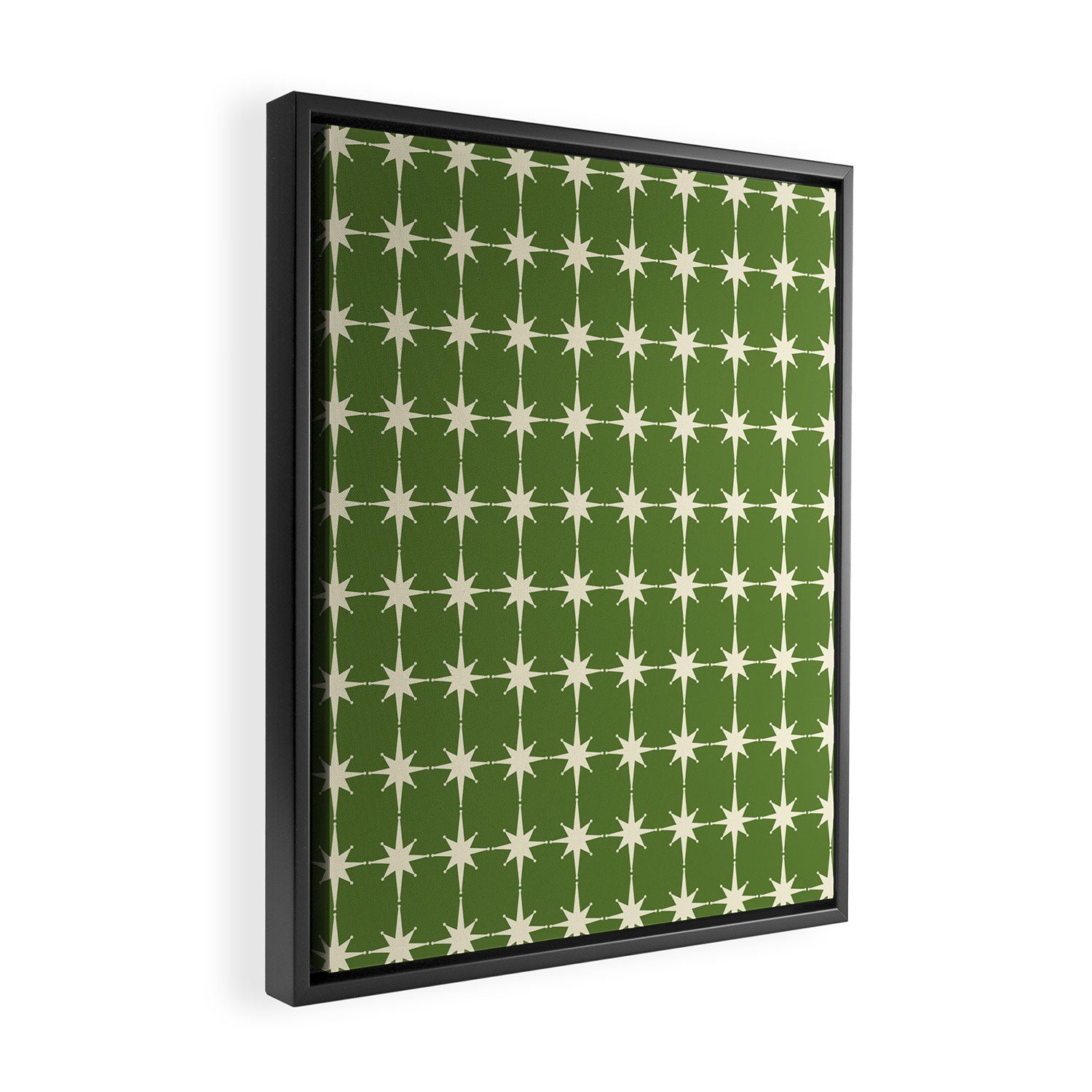 Mid Century Modern Atomic Starburst Grid Retro Christmas Green and Cream Framed Canvas Print Gallery Image 2