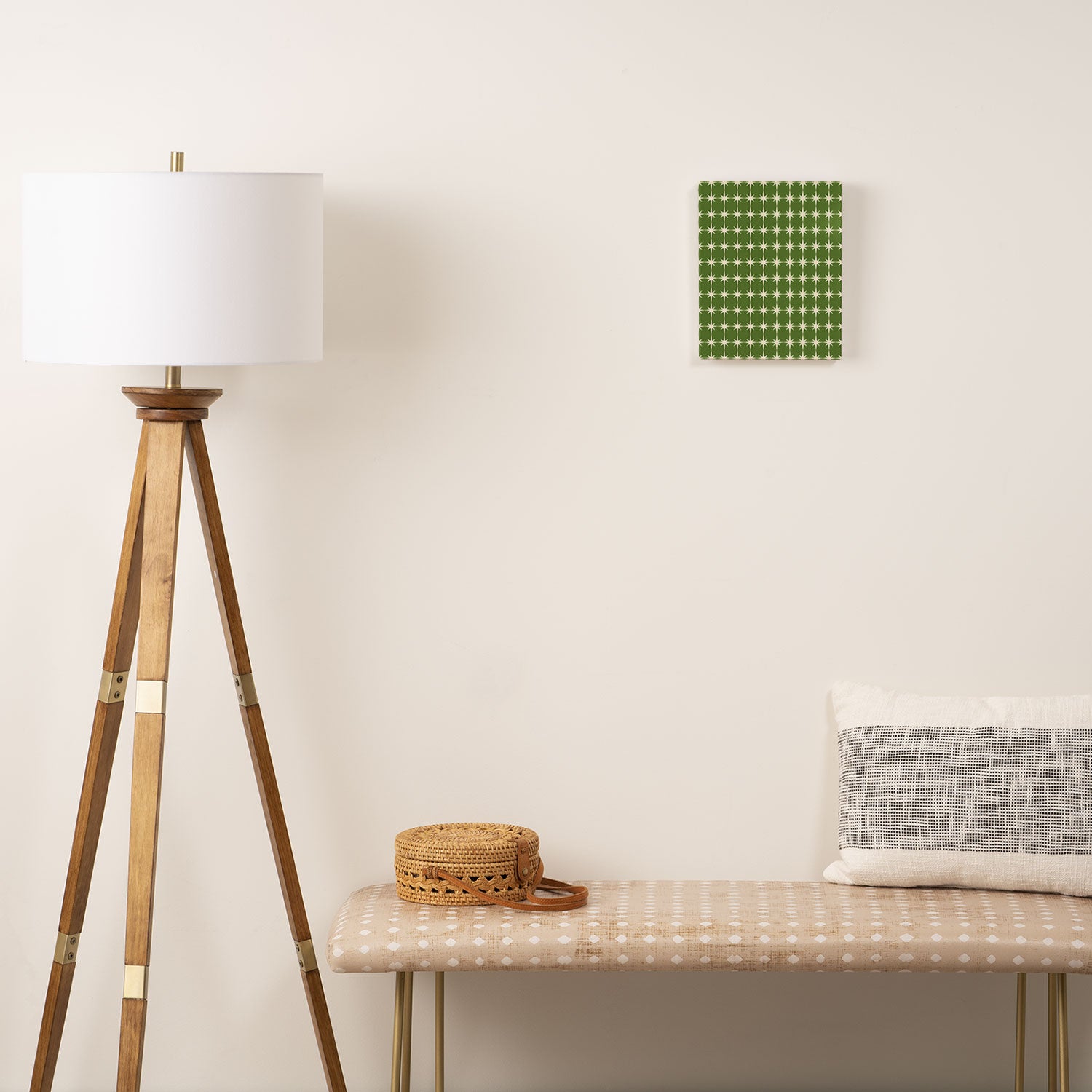 Mid Century Modern Atomic Starburst Grid Retro Christmas Olive Green and Cream Canvas Print Gallery Image 2
