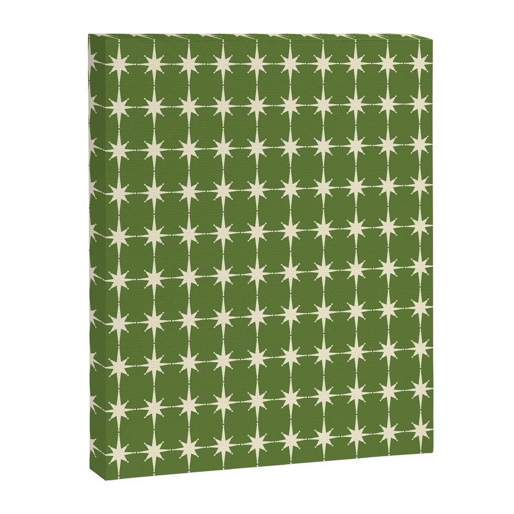 Mid Century Modern Atomic Starburst Grid Retro Christmas Olive Green and Cream Canvas Print Gallery Image 6