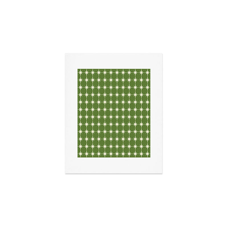 Mid Century Modern Atomic Starburst Grid Retro Christmas Olive Green and Cream Art Print Gallery Image 1