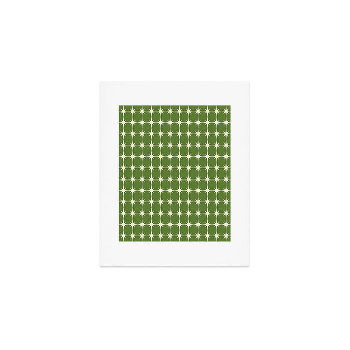 Mid Century Modern Atomic Starburst Grid Retro Christmas Olive Green and Cream Art Print Gallery Image 1