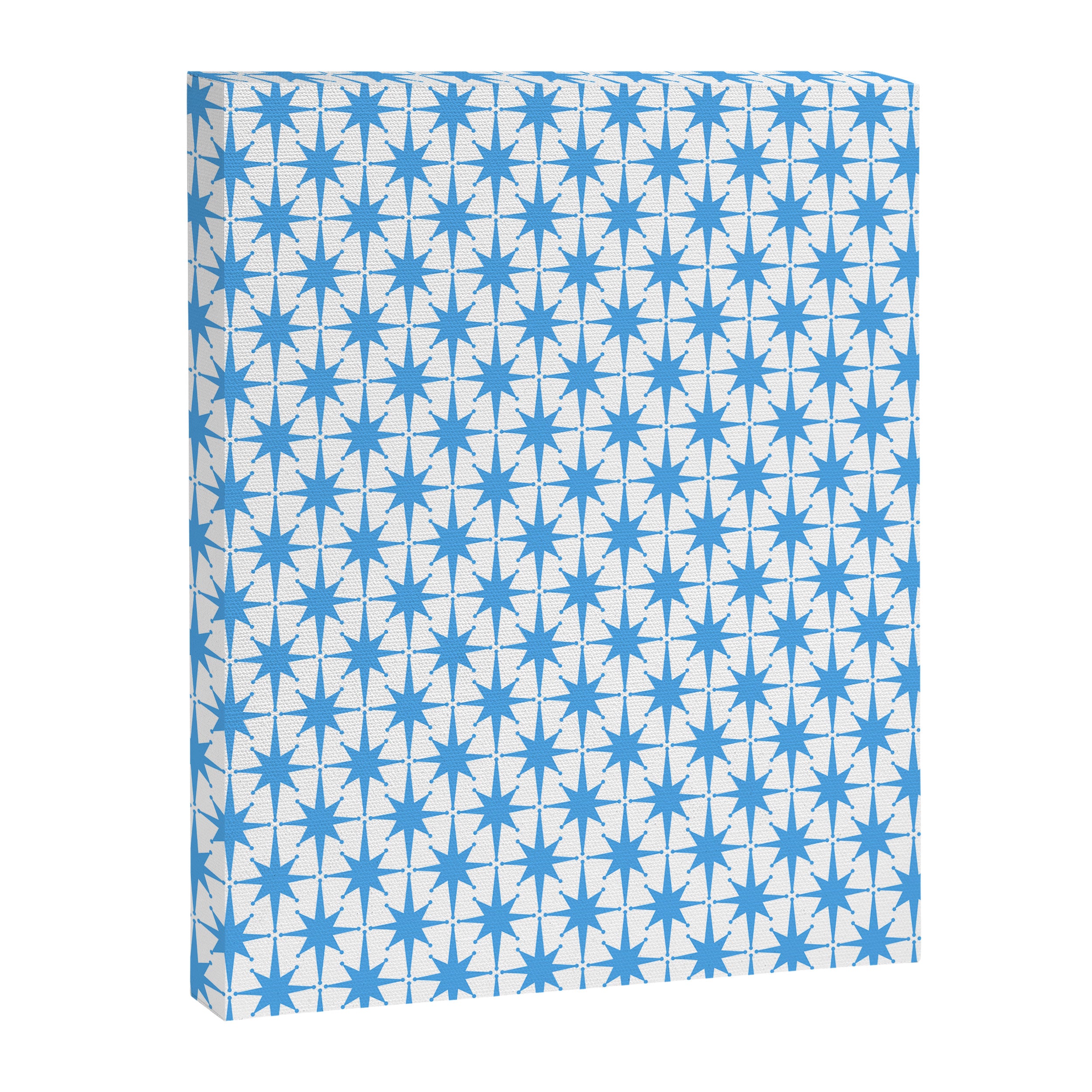 Mid Century Modern Atomic Starbursts Blue and White Pattern Canvas Print Gallery Image 6