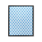 Mid Century Modern Atomic Starbursts Blue and White Pattern Framed Canvas Print Gallery Image 6