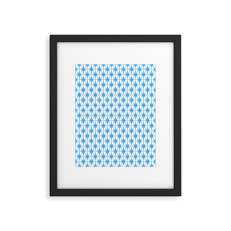 Mid Century Modern Atomic Starbursts Blue and White Pattern Framed Art Print Gallery Image 5