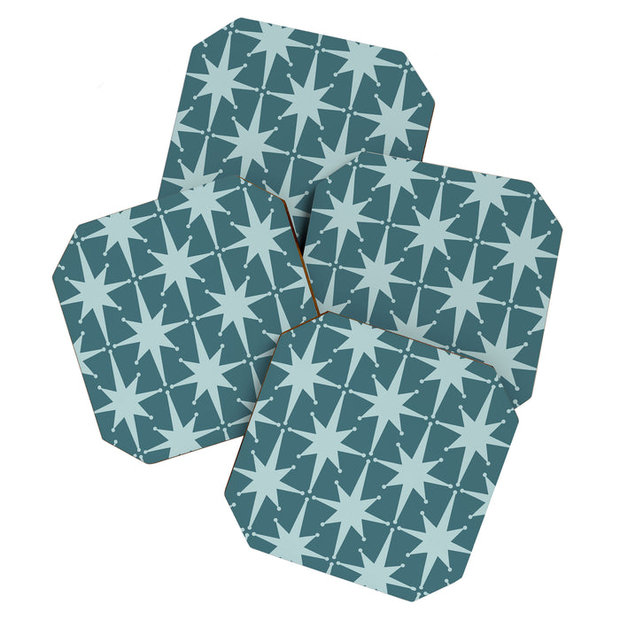 Mid Century Modern Atomic Starbursts Teal Celadon Small Pattern Coaster Gallery Image 1