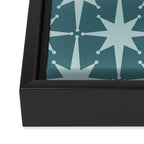 Mid Century Modern Atomic Starbursts Teal Celadon Small Pattern Framed Canvas Print Gallery Image 3