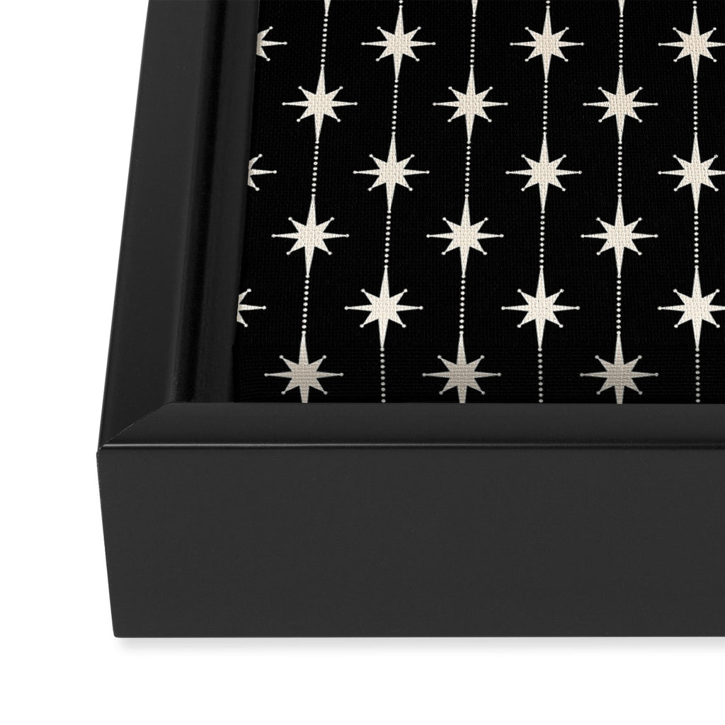 Mid Century Modern Atomic Stars and Dots Pattern in Black and Almond Cream Framed Canvas Print Gallery Image 3