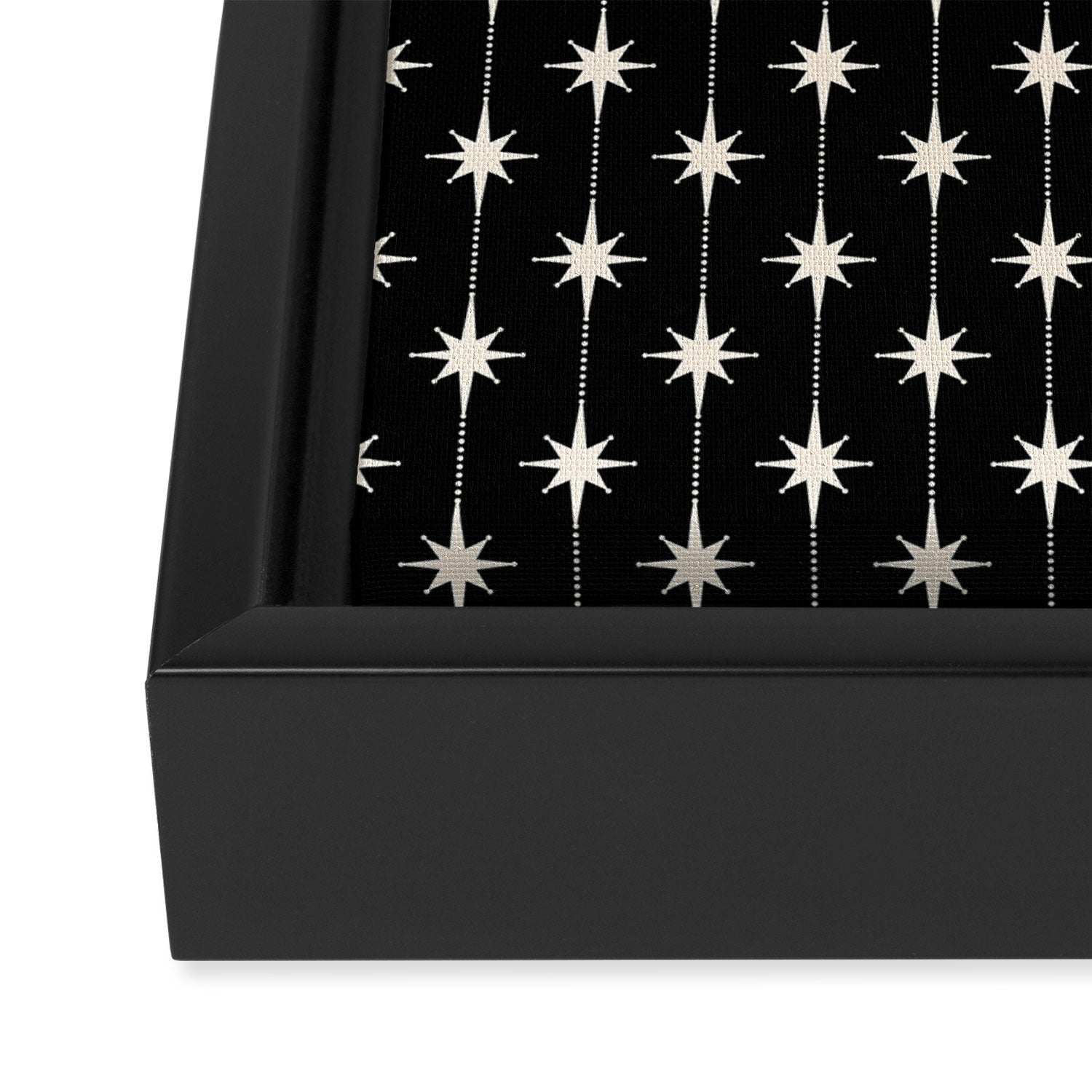 Mid Century Modern Atomic Stars and Dots Pattern in Black and Almond Cream Framed Canvas Print Gallery Image 3