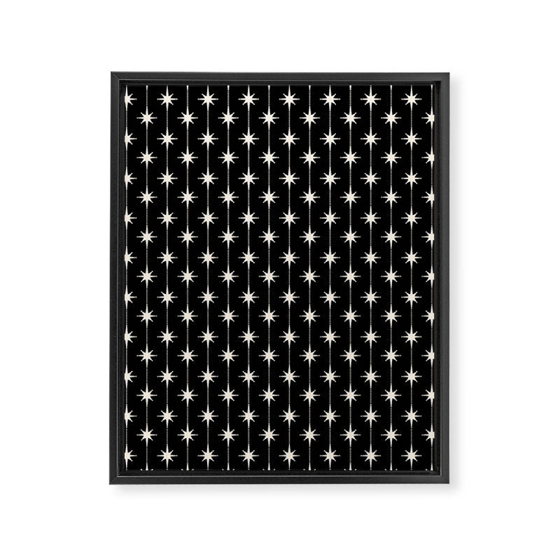 Mid Century Modern Atomic Stars and Dots Pattern in Black and Almond Cream Framed Canvas Print Gallery Image 8