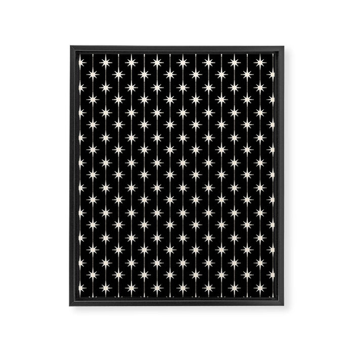 Mid Century Modern Atomic Stars and Dots Pattern in Black and Almond Cream Framed Canvas Print Gallery Image 1