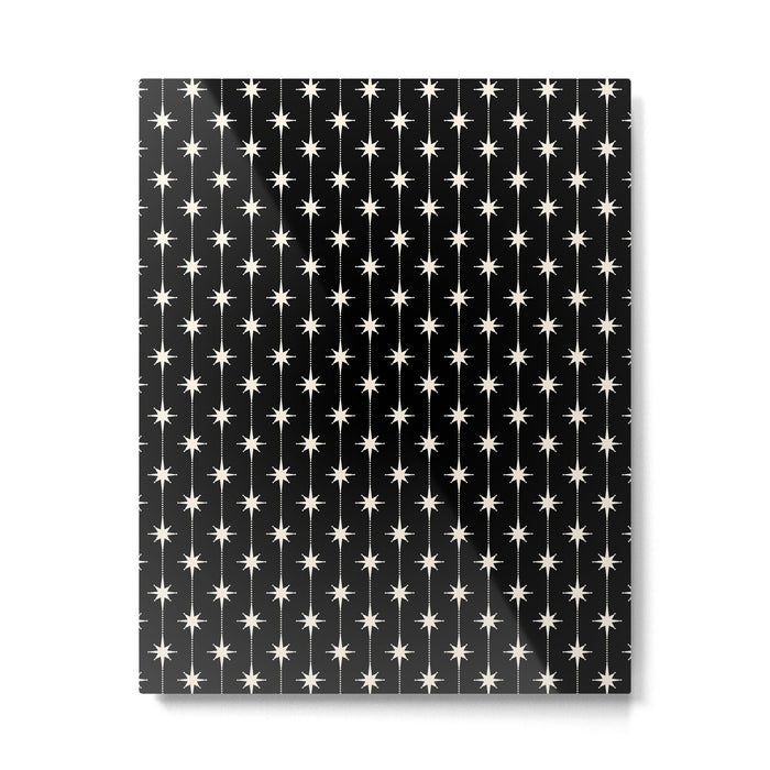 Mid Century Modern Atomic Stars and Dots Pattern in Black and Almond Cream Metal Print Gallery Image 1