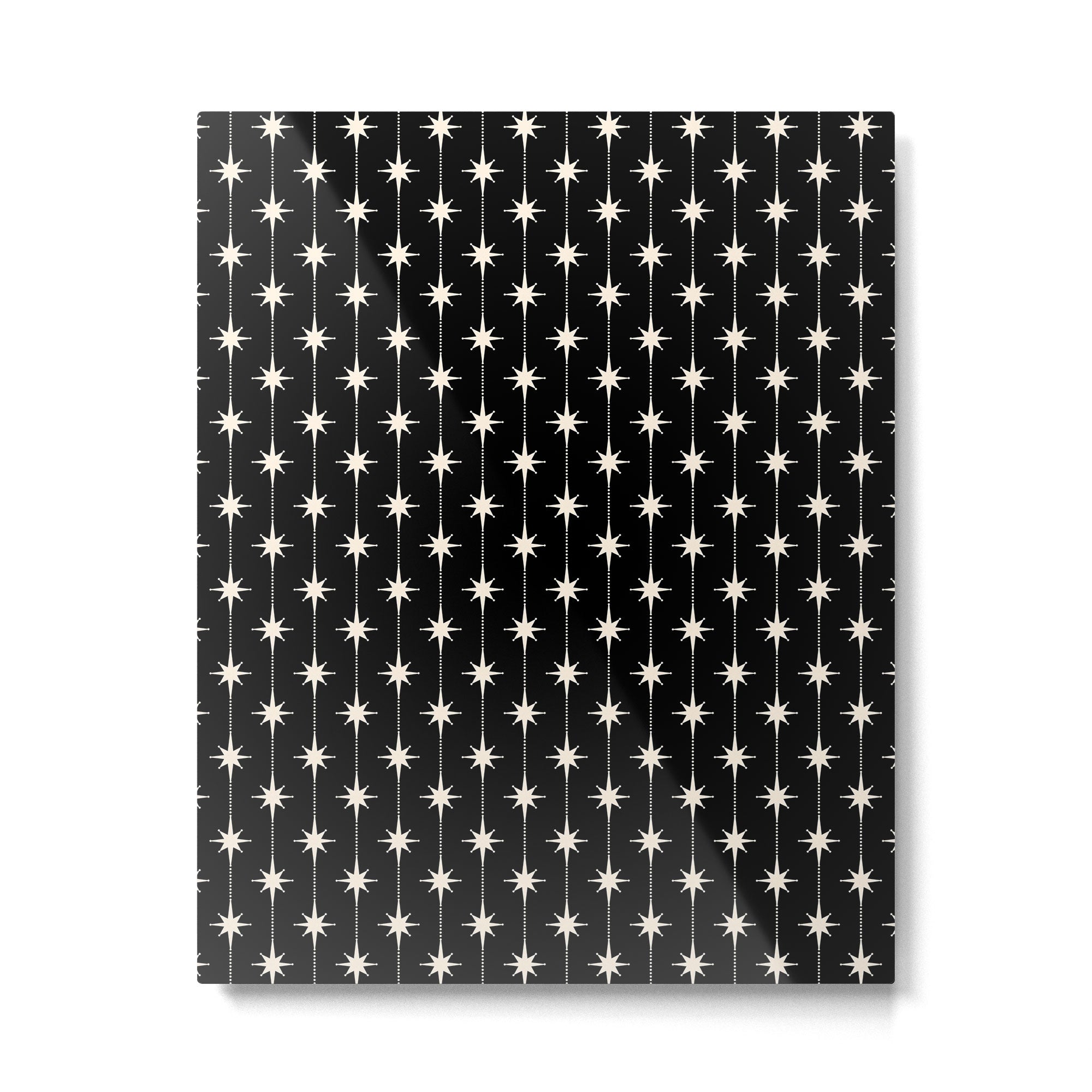 Mid Century Modern Atomic Stars and Dots Pattern in Black and Almond Cream Metal Print Gallery Image 6