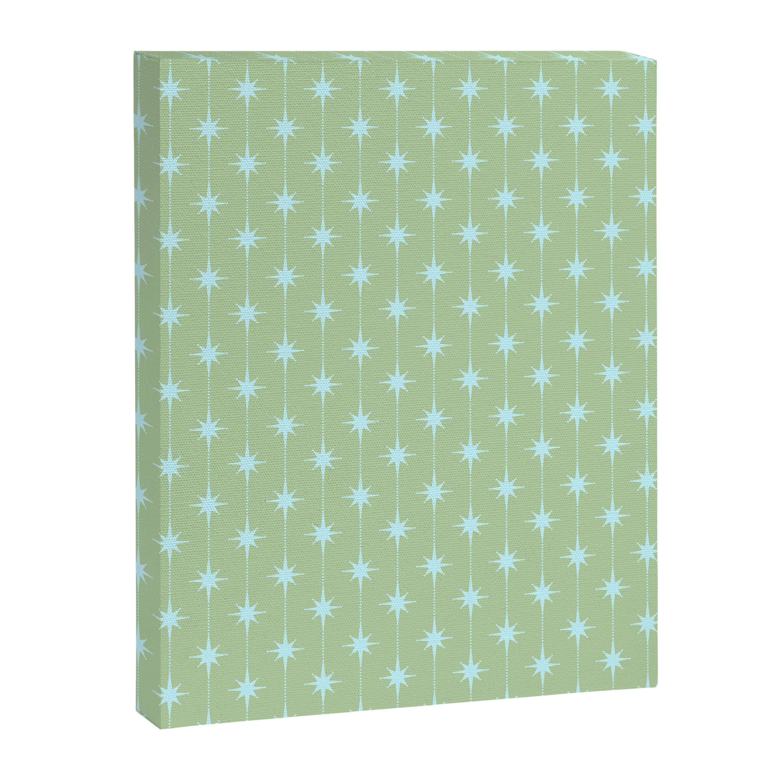 Mid Century Modern Atomic Stars and Dots Retro Pattern in Sage Green and Light Aqua Canvas Print Gallery Image 8
