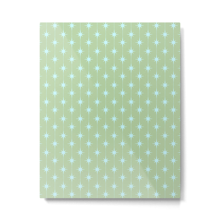Mid Century Modern Atomic Stars and Dots Retro Pattern in Sage Green and Light Aqua Metal Print Gallery Image 1
