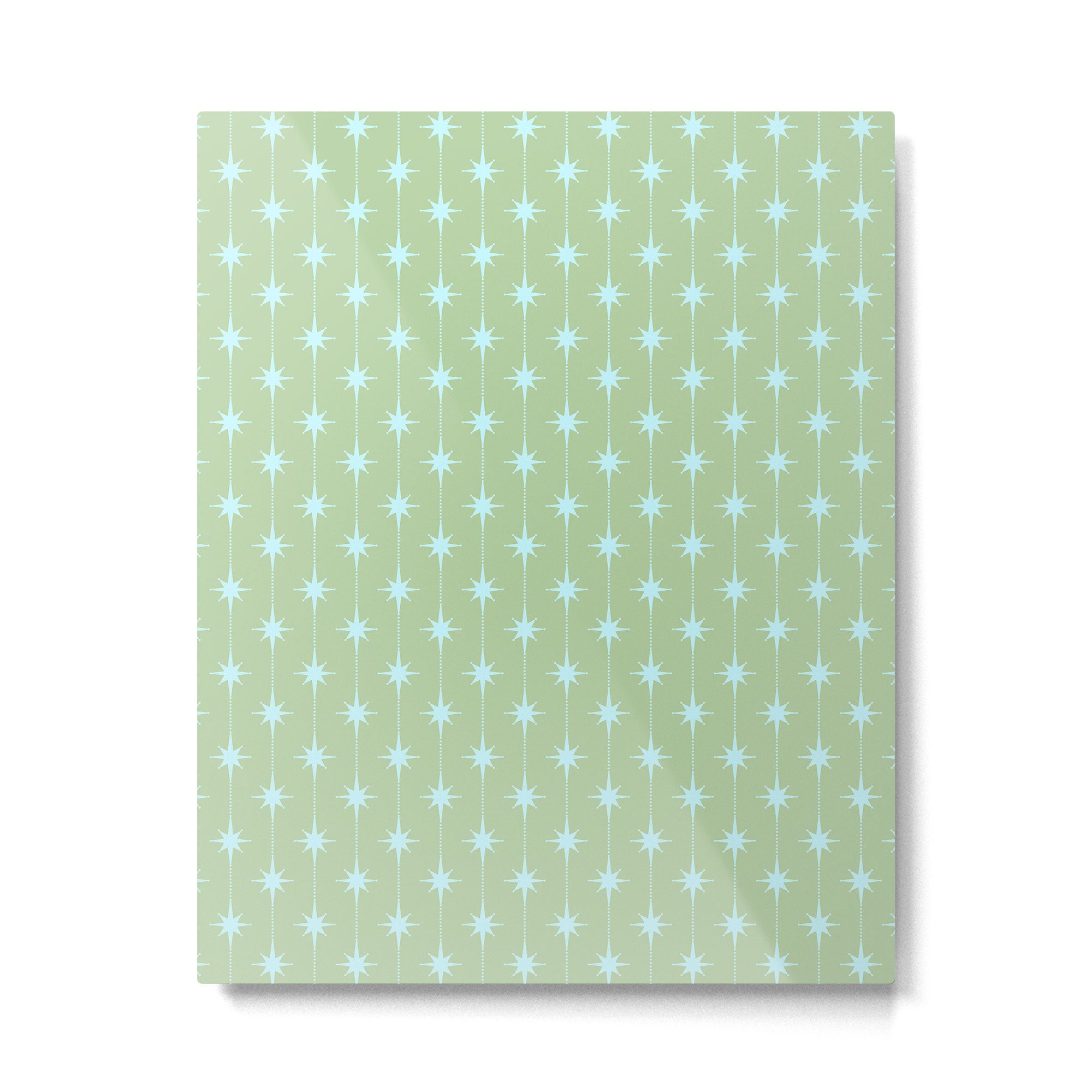 Mid Century Modern Atomic Stars and Dots Retro Pattern in Sage Green and Light Aqua Metal Print Gallery Image 6