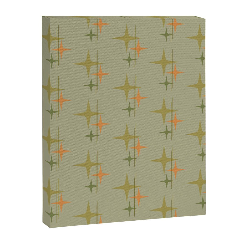 Mid Century Modern Atomic Stars and Lines Olive Green and Cantaloupe Orange Pattern Canvas Print Gallery Image 8