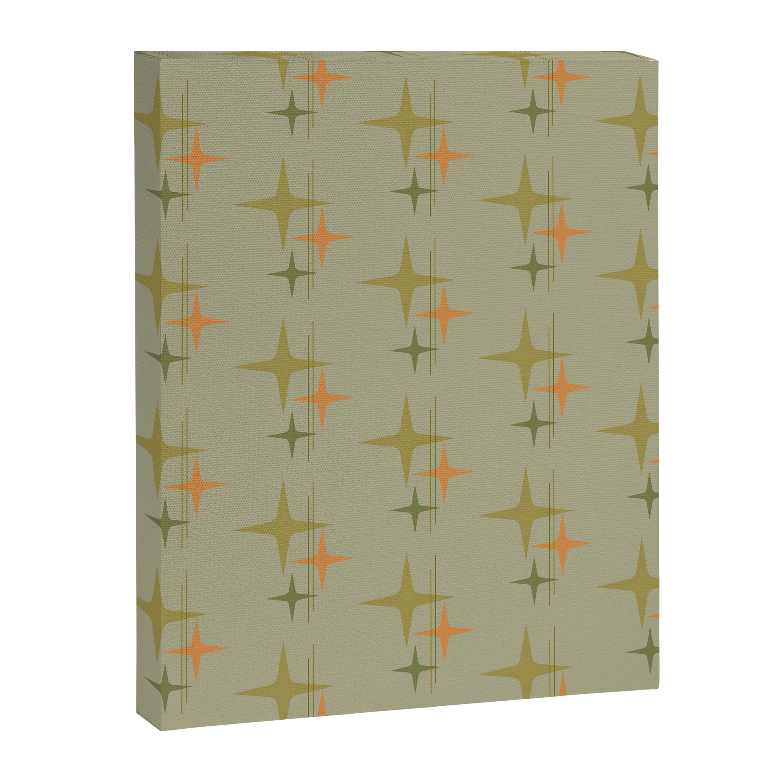 Mid Century Modern Atomic Stars and Lines Olive Green and Cantaloupe Orange Pattern Canvas Print Gallery Image 8