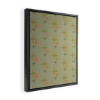 Mid Century Modern Atomic Stars and Lines Olive Green and Cantaloupe Orange Pattern Framed Canvas Print Gallery Image 2