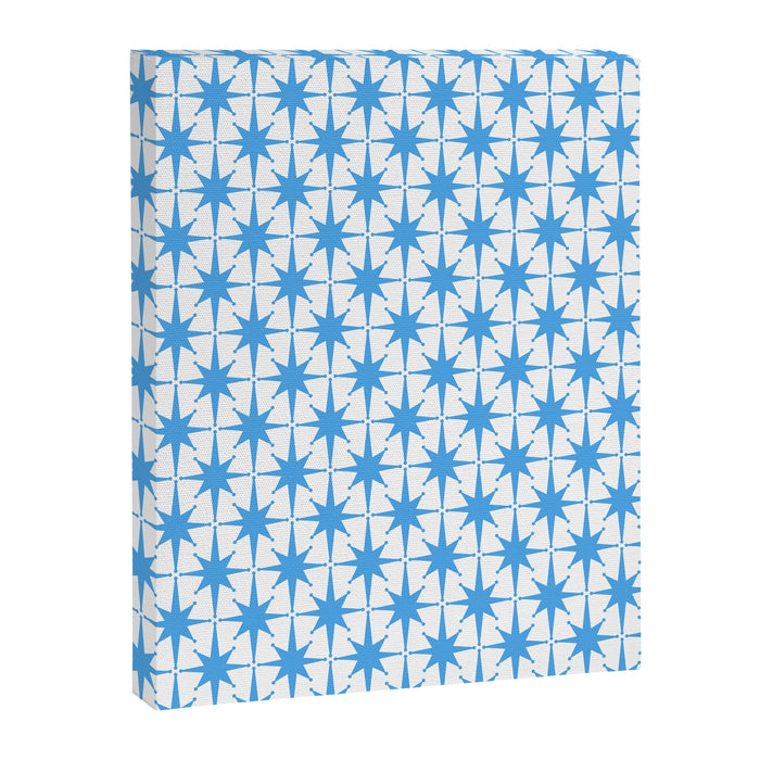 Mid Century Modern Atomic Stars Blue and White Pattern Canvas Print Gallery Image 1