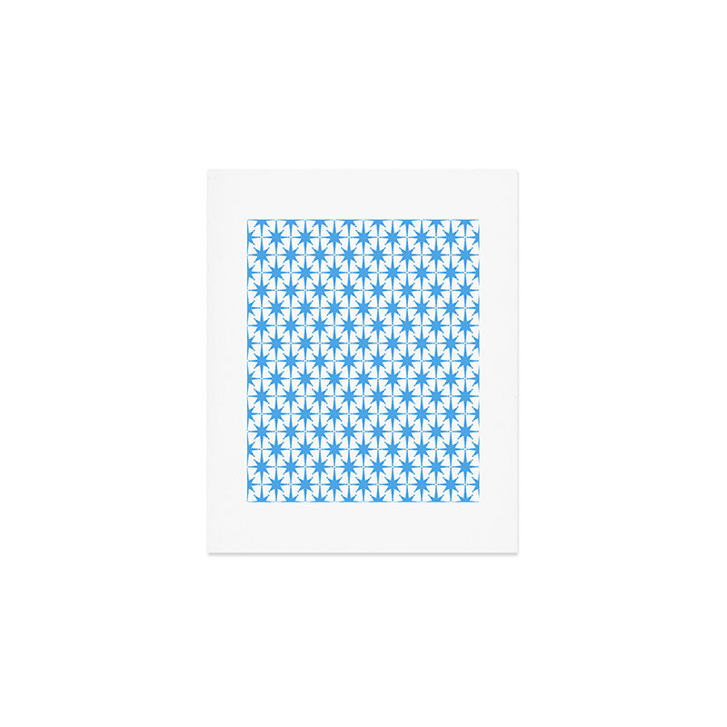 Mid Century Modern Atomic Stars Blue and White Pattern Art Print Gallery Image 1