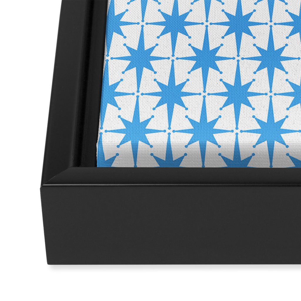 Mid Century Modern Atomic Stars Blue and White Pattern Framed Canvas Print Gallery Image 3