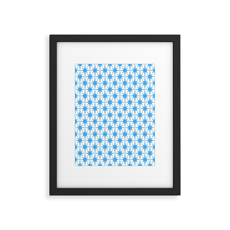 Mid Century Modern Atomic Stars Blue and White Pattern Framed Art Print Gallery Image 5