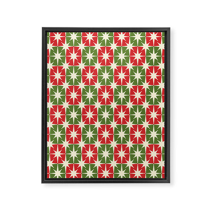 Mid Century Modern Atomic Stars Checkered Christmas Retro Starburst Pattern Framed Canvas Print Gallery Image 1