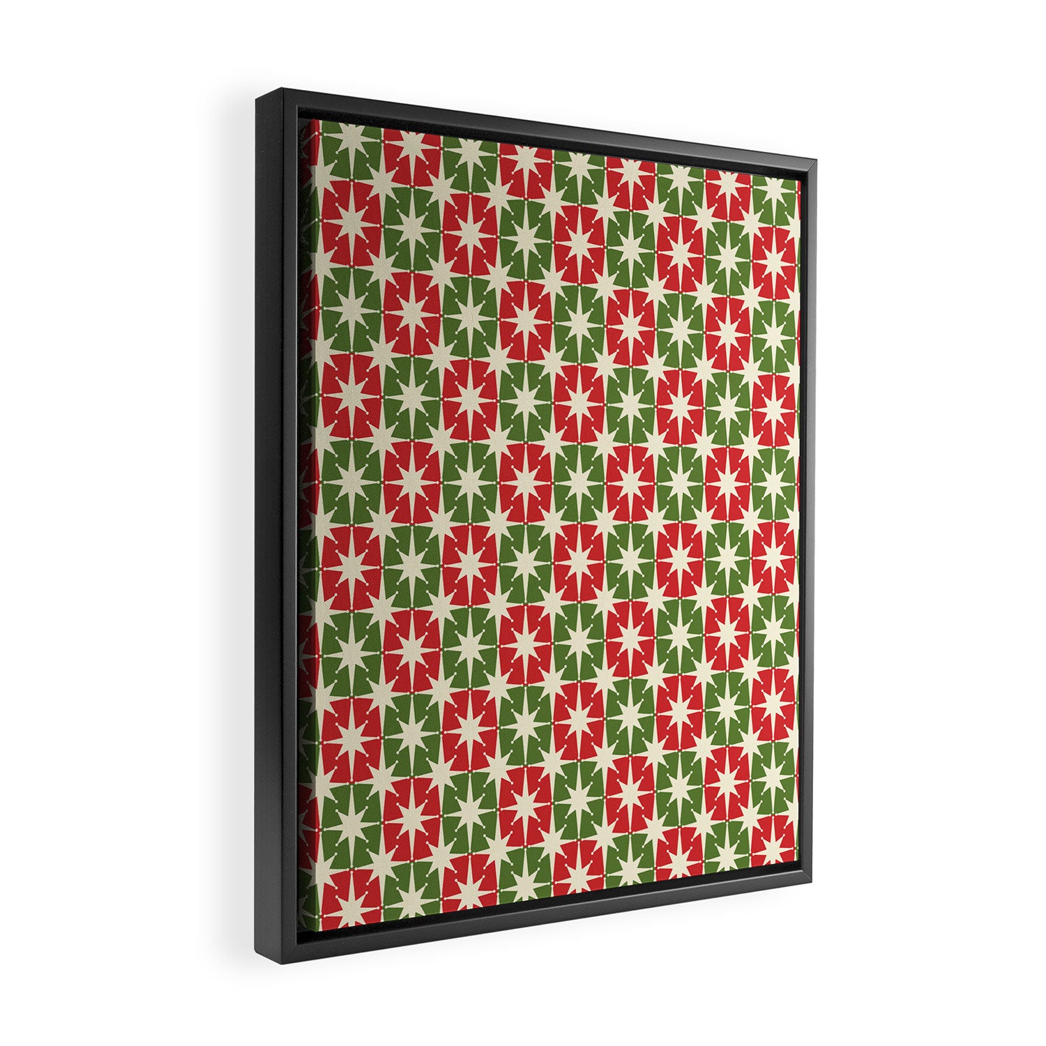 Mid Century Modern Atomic Stars Checkered Christmas Retro Starburst Pattern Framed Canvas Print Gallery Image 2