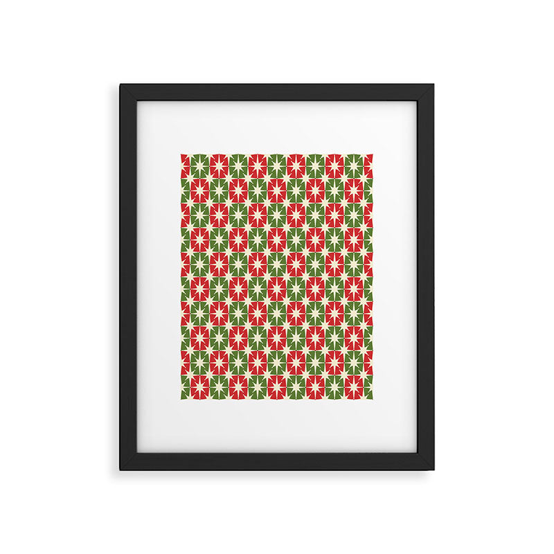 Mid Century Modern Atomic Stars Checkered Christmas Retro Starburst Pattern Framed Art Print Gallery Image 5