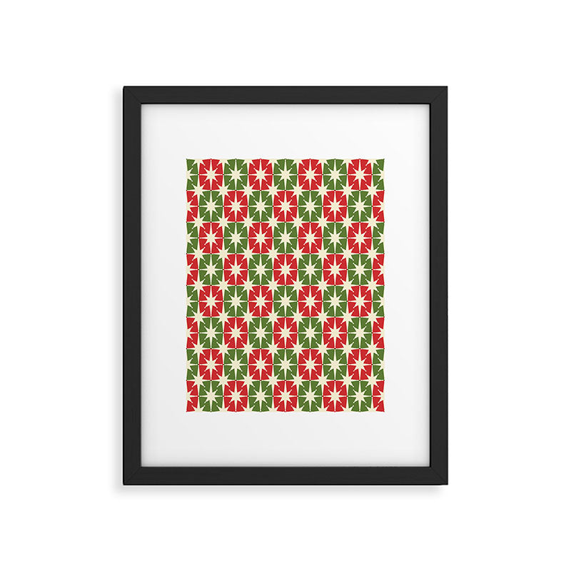 Mid Century Modern Atomic Stars Checkered Christmas Retro Starburst Pattern Framed Art Print Gallery Image 5