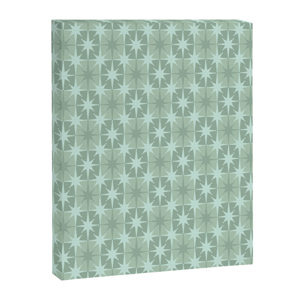 Mid Century Modern Atomic Stars Checkered Starburst Pattern in Retro Sea Glass Green Tone Canvas Print Gallery Image 6