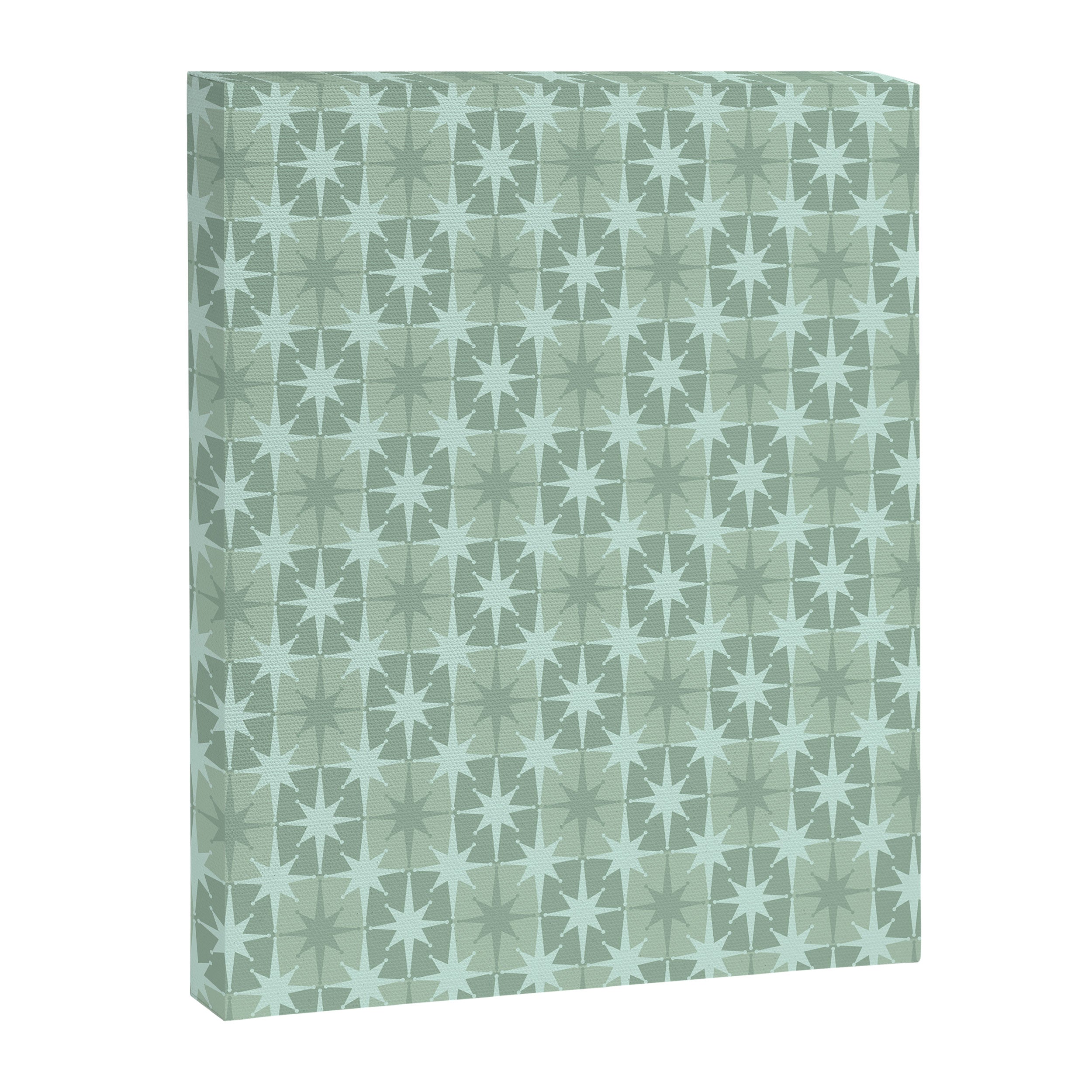 Mid Century Modern Atomic Stars Checkered Starburst Pattern in Retro Sea Glass Green Tone Canvas Print Gallery Image 6