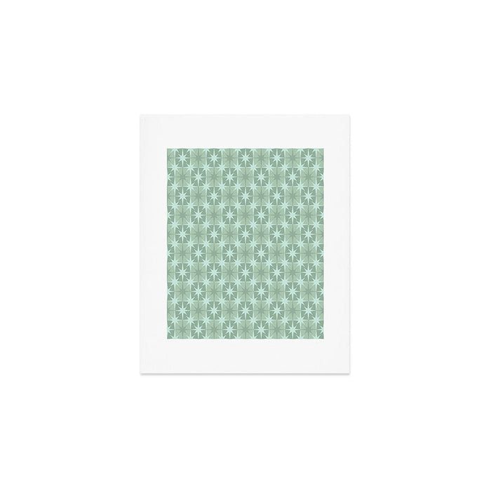 Mid Century Modern Atomic Stars Checkered Starburst Pattern in Retro Sea Glass Green Tone Art Print Gallery Image 1