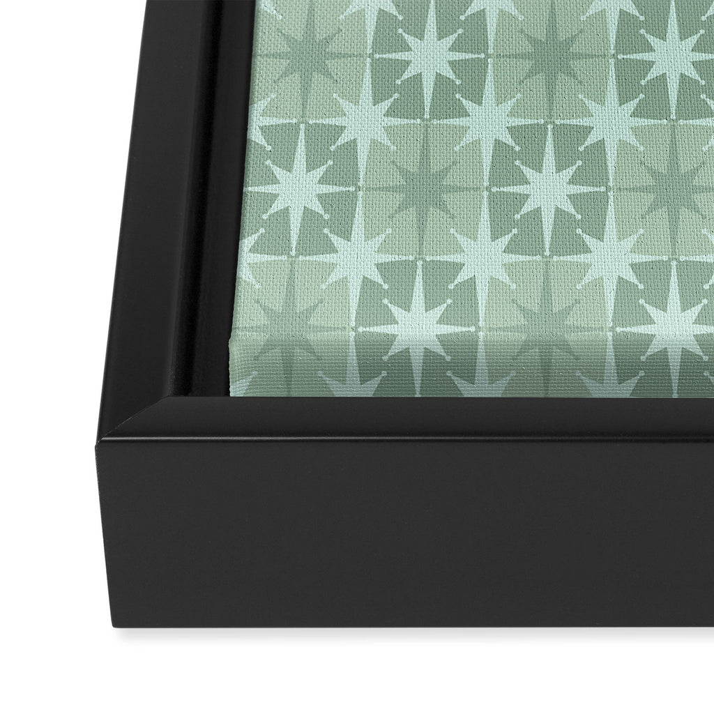 Mid Century Modern Atomic Stars Checkered Starburst Pattern in Retro Sea Glass Green Tone Framed Canvas Print Gallery Image 3