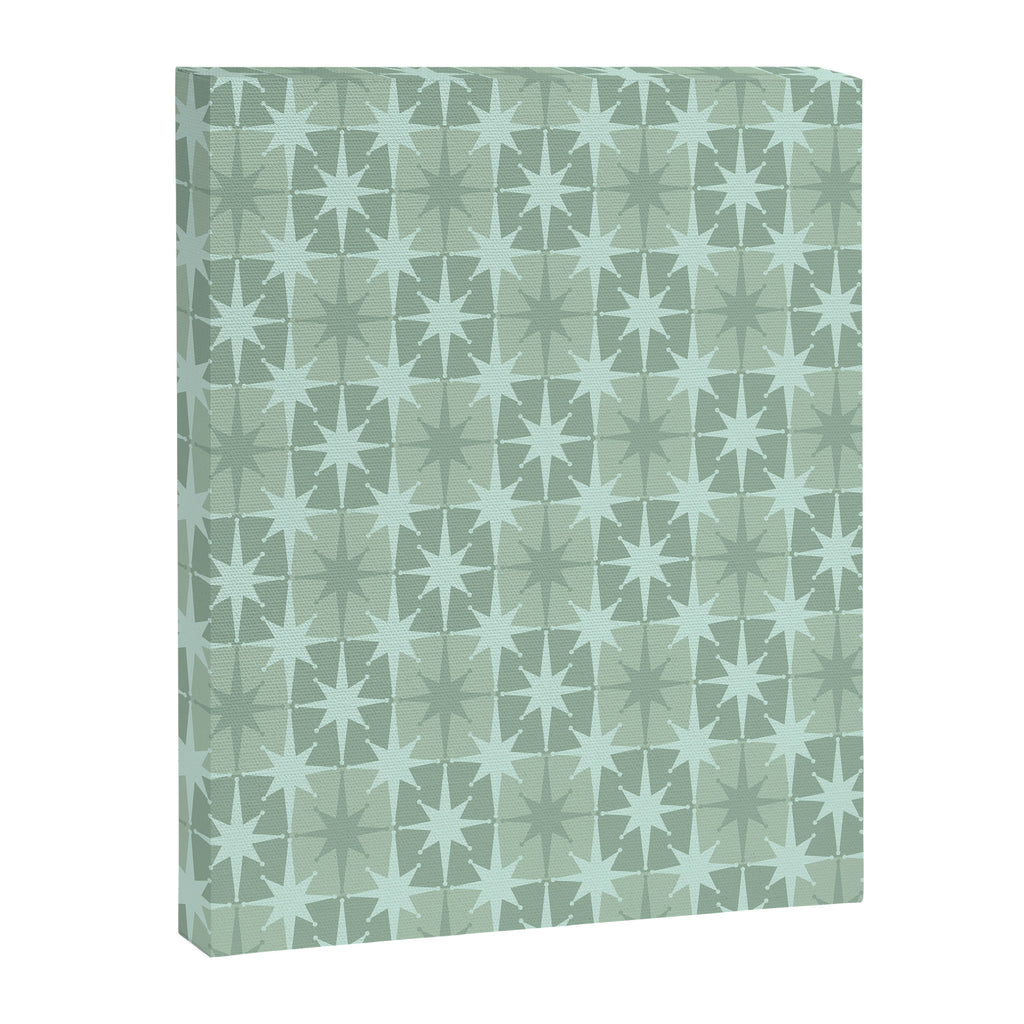 Mid Century Modern Atomic Stars Checkered Starburst Pattern in Retro Sea Glass Green Tones Canvas Print Gallery Image 6